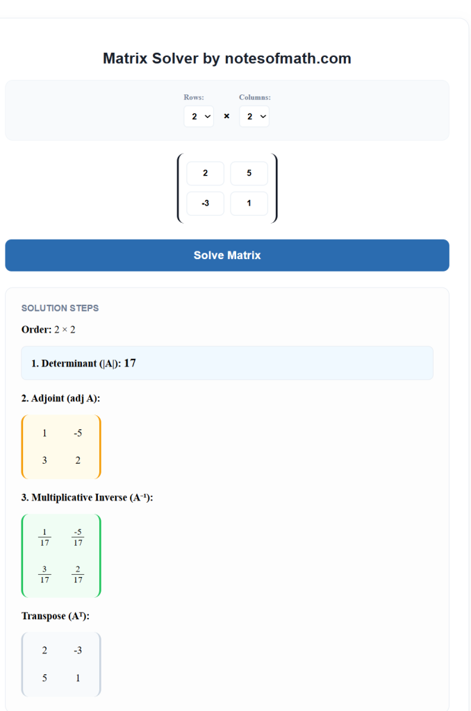 Matrix Calculator 1 Matrix Calculator shown working with real example solved