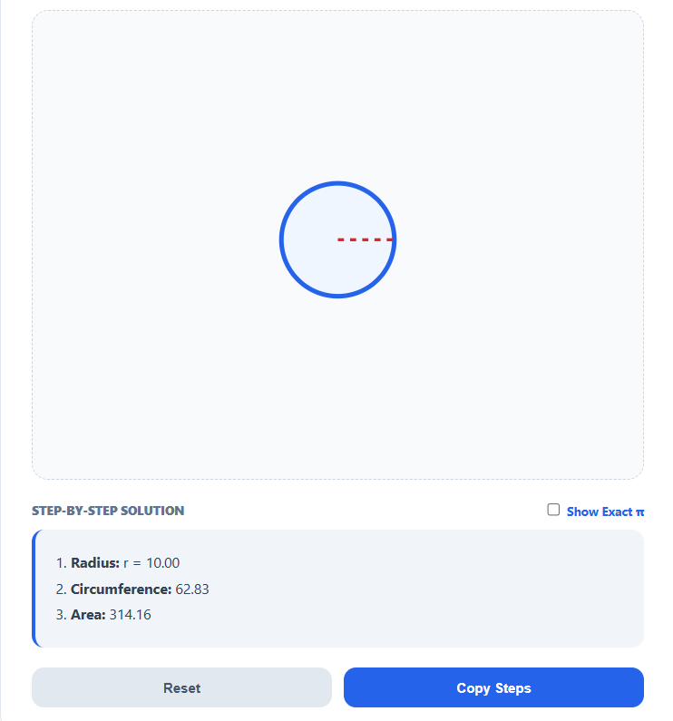 Circle & Unit Circle Calculator (Step by Step Solutions) 2 Circle Calculator Geometry Mode solutions steps breakdown