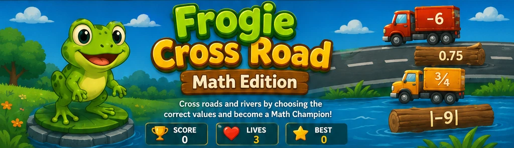 Frogie Cross Road Math Edition decimal fraction and integer game