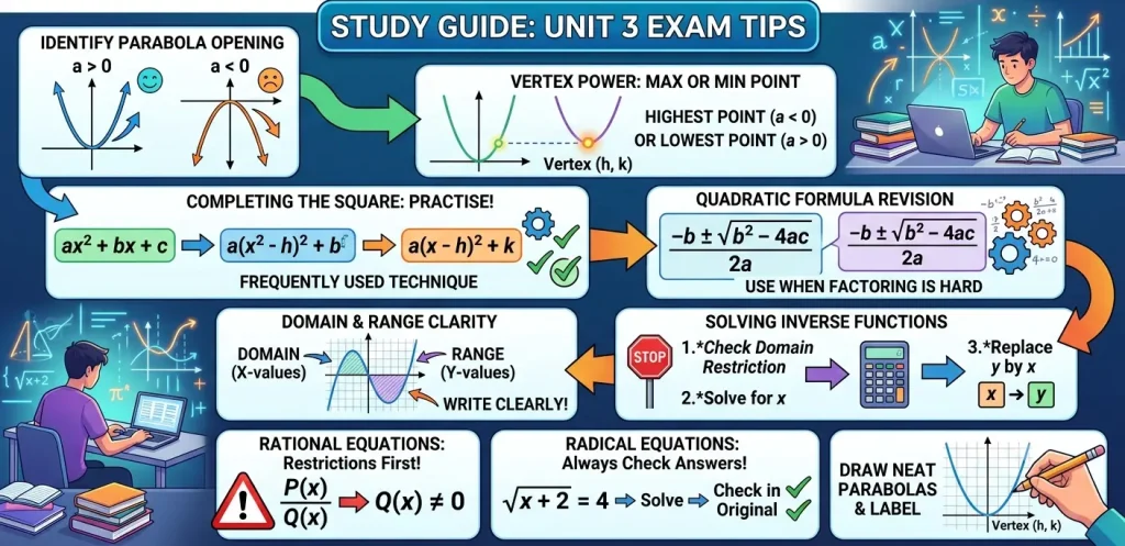 Unit 3 Class 11 Math Notes – Theory of Quadratic Functions 2 this is image shows the strategy on preparation of unit 3 for examination.