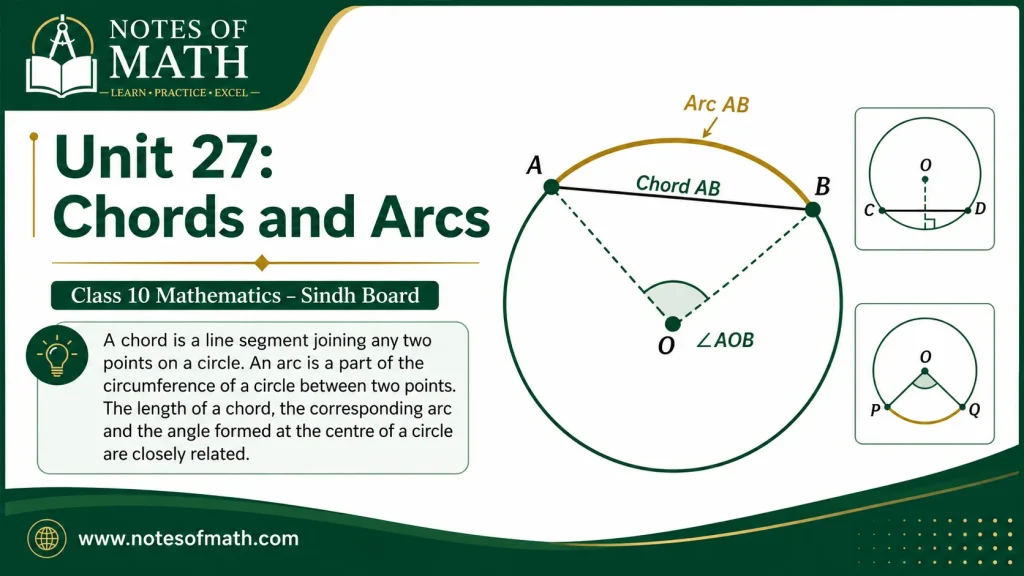 Unit 27 Class 10 Math Sindh Board Solutions – Chords and Arcs 1 Unit 27 Class 10 Math Sindh Board Solutions