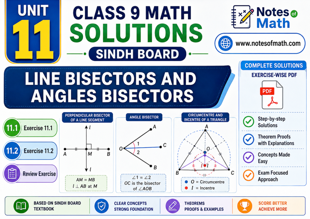 Unit 11 Class 9 Math Solutions Sindh Board – Line Bisectors and Angles Bisectors 1 Unit 11 Class 9 Math Solutions Sindh Board