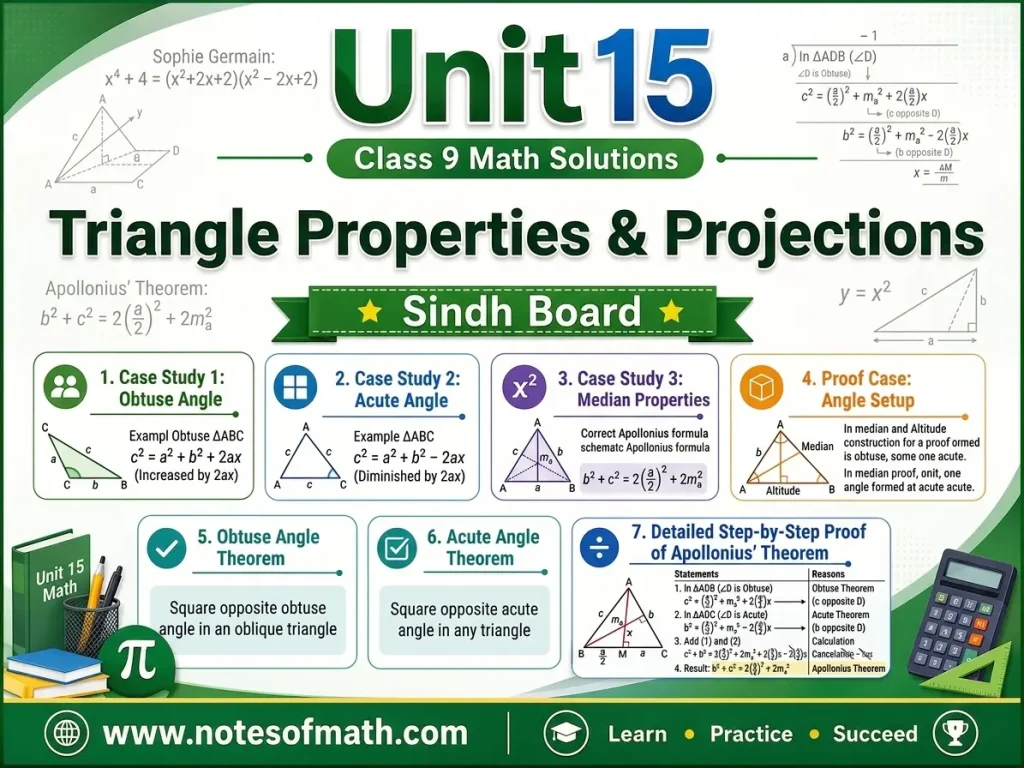 Unit 15 Class 9 Math Solutions Sindh Board – Projection of a Side of a Triangle 1 Unit 15 Class 9 Math Solutions Sindh Board