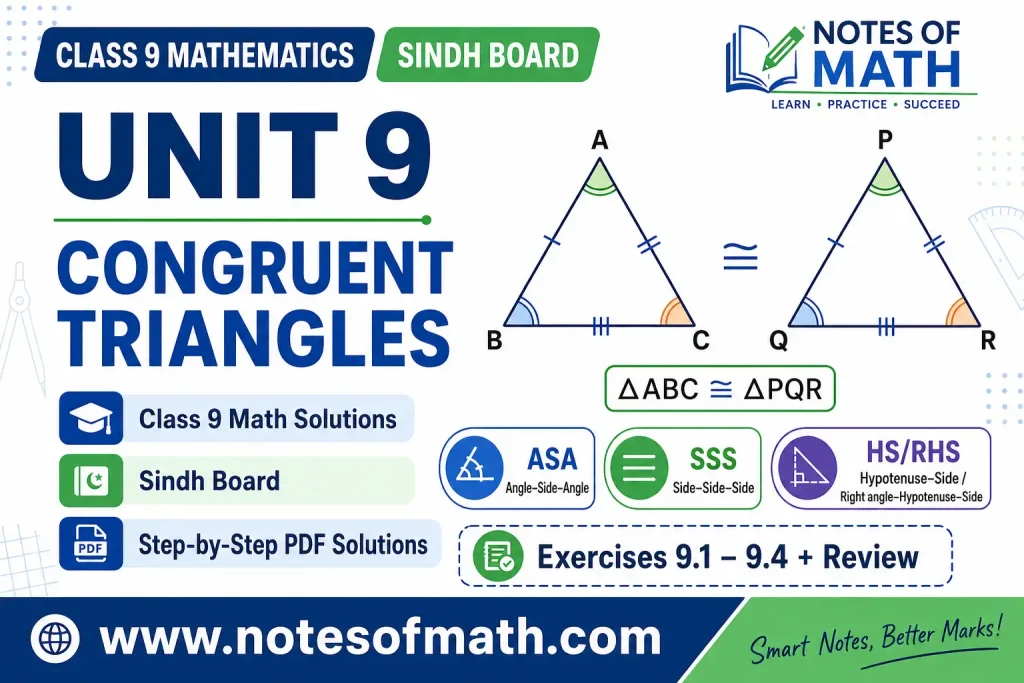 Unit 9 Class 9 Math Solutions Sindh Board – Congruent Triangles 1 Unit 9 Class 9 Math Solutions Sindh Board
