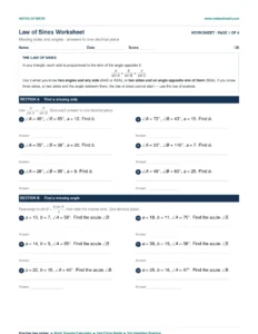 Free Printable Math Worksheets with Answer Keys 8 Law of sines worksheet, page one