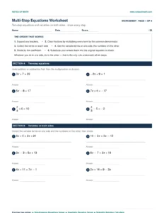 Free Math Notes, Calculators and Interactive Math Games 10 Multi-step equations worksheet, page one