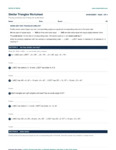 Free Math Notes, Calculators and Interactive Math Games 11 Similar triangles worksheet, page one