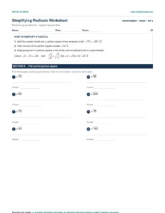 Free Printable Math Worksheets with Answer Keys 5 Simplifying radicals worksheet, page one